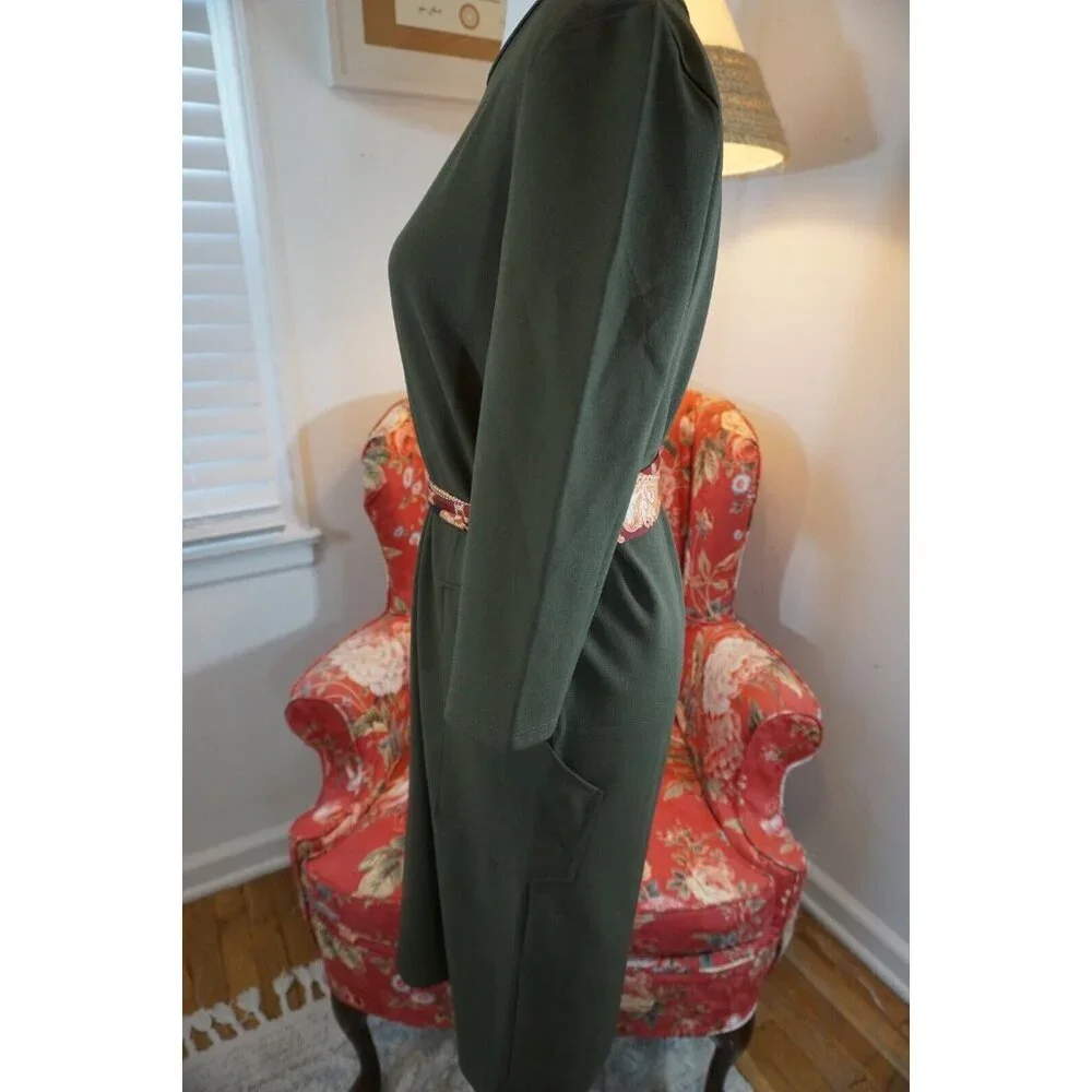 Zara Olive Green Midi Dress with Satin Scarf Belt - Size S - Picture 6 of 16